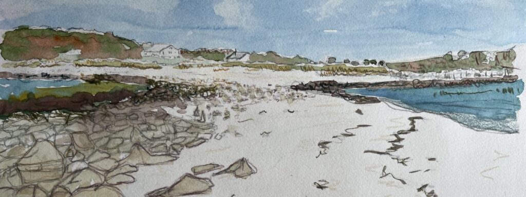 Gugh, Isles of Scilly, watercolour and pencil sketch